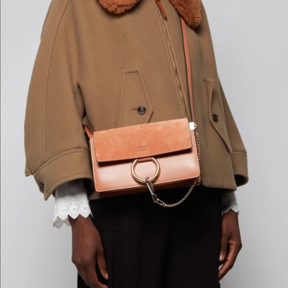 Chloe Faye Small Suede Shoulder Bag in Blush Pink